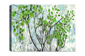 Lerretsbilde 70x100 cm - Frodige grener med fargerike blader i en harmonisk komposisjon - Grønn / Svart / Lys blå - Interiør - Maleri & posters - Lerretsbilder