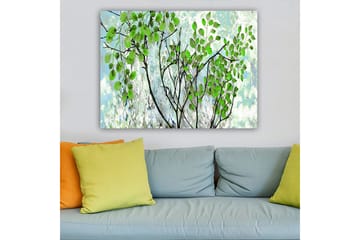 Lerretsbilde 70x100 cm - Frodige grener med fargerike blader i en harmonisk komposisjon - Grønn / Svart / Lys blå - Interiør - Maleri & posters - Lerretsbilder