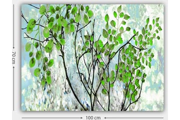 Lerretsbilde 70x100 cm - Frodige grener med fargerike blader i en harmonisk komposisjon - Grønn / Svart / Lys blå - Interiør - Maleri & posters - Lerretsbilder