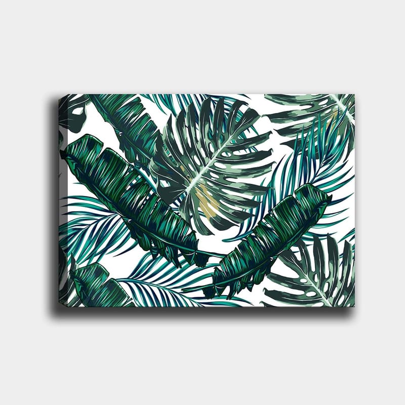 Lerretsbilde 70x100 cm - Frodige palmeblader i en livlig komposisjon, Mørkegrønn / Lysegrønn / Gulgrønn