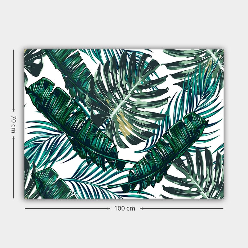 Lerretsbilde 70x100 cm - Frodige palmeblader i en livlig komposisjon - Mørkegrønn / Lysegrønn / Gulgrønn - Interiør - Maleri & posters - Lerretsbilder