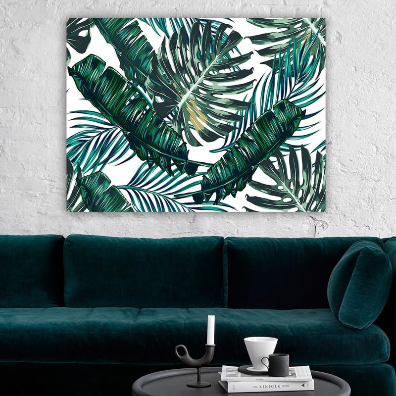 Lerretsbilde 70x100 cm - Frodige palmeblader i en livlig komposisjon - Mørkegrønn / Lysegrønn / Gulgrønn - Interiør - Maleri & posters - Lerretsbilder
