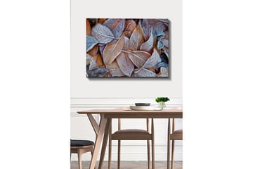 Lerretsbilde 70x100 cm - Frosne blader i høstfarger - Oransje / Grå / Hvit - Interiør - Maleri & posters - Lerretsbilder