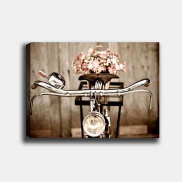 Lerretsbilde 70x100 cm - Gammeldags sykkel med blomster i kurven - Sølv / Rosa / Svart - Interiør - Maleri & posters - Lerretsbilder