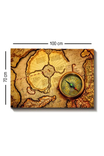 Lerretsbilde 70x100 cm - Gammelt kart med kompass som hovedmotiv - Gull / Brun / Beige - Interiør - Maleri & posters - Lerretsbilder