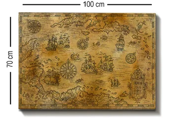 Lerretsbilde 70x100 cm - Gammelt sjøkart med detaljerte illustrasjoner av skip og navigasjonssymboler - Gull / Brun - Interiør - Maleri & posters - Lerretsbilder