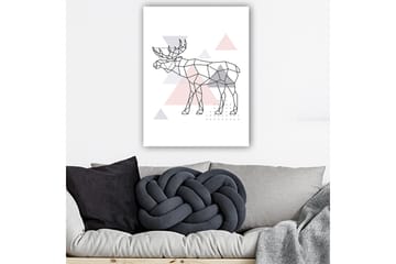 Lerretsbilde 70x100 cm - Geometrisk elg i polygonstil med trekanter - Grå / Rosa / Svart - Interiør - Maleri & posters - Lerretsbilder