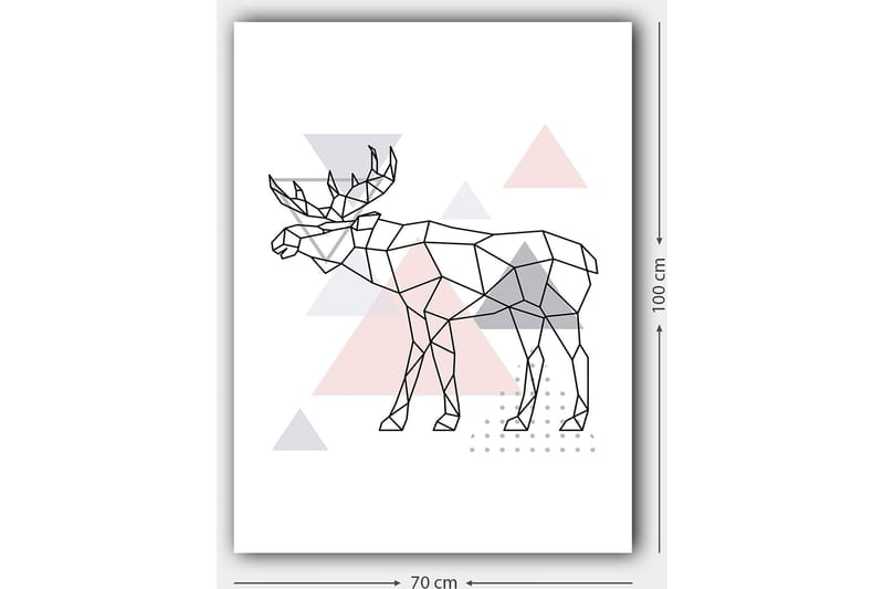 Lerretsbilde 70x100 cm - Geometrisk elg i polygonstil med trekanter - Grå / Rosa / Svart - Interiør - Maleri & posters - Lerretsbilder