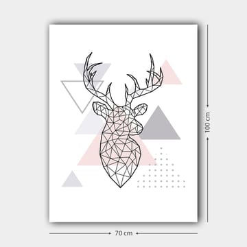 Lerretsbilde 70x100 cm - Geometrisk hjort i polygonstil omgitt av trekanter - Grå / Rosa / Svart - Interiør - Maleri & posters - Lerretsbilder