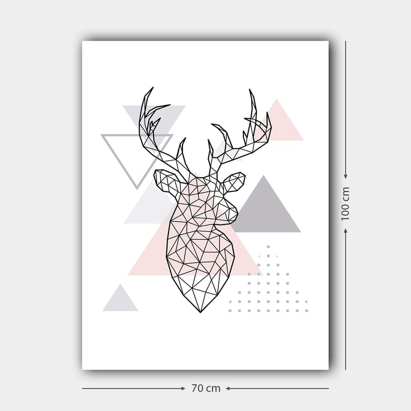 Lerretsbilde 70x100 cm - Geometrisk hjort i polygonstil omgitt av trekanter - Grå / Rosa / Svart - Interiør - Maleri & posters - Lerretsbilder