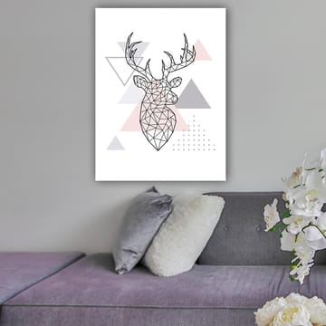 Lerretsbilde 70x100 cm - Geometrisk hjort i polygonstil omgitt av trekanter - Grå / Rosa / Svart - Interiør - Maleri & posters - Lerretsbilder