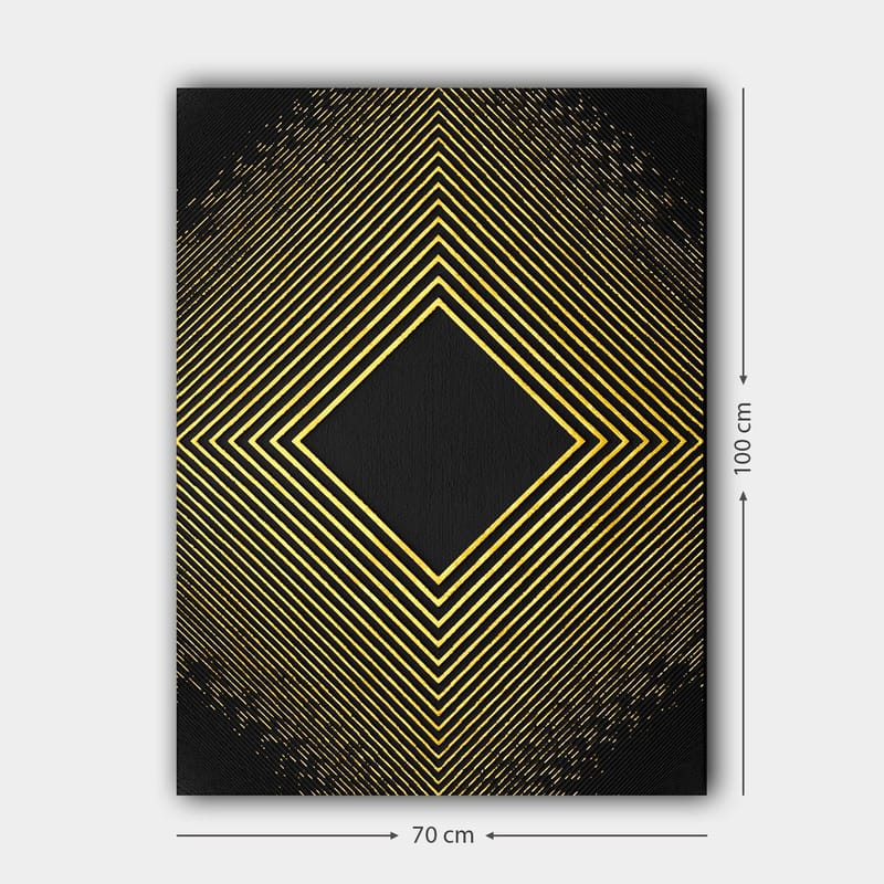Lerretsbilde 70x100 cm - Geometrisk komposisjon med diagonale linjer som danner en diamant i gull mot svart bakgrunn - Gull / Svart - Interiør - Maleri & posters - Lerretsbilder