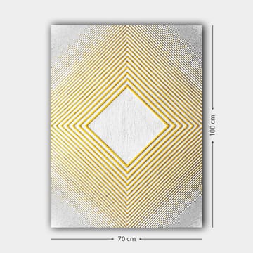 Lerretsbilde 70x100 cm - Geometrisk komposisjon med en sentral rombeformet struktur omgitt av linjer i forskjellige retninger - Gul / Hvit / Grå - Interiør - Maleri & posters - Lerretsbilder