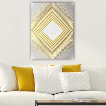 Lerretsbilde 70x100 cm - Geometrisk komposisjon med en sentral rombeformet struktur omgitt av linjer i forskjellige retninger - Gul / Hvit / Grå - Interiør - Maleri & posters - Lerretsbilder