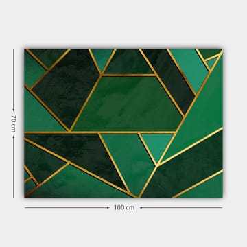 Lerretsbilde 70x100 cm - Geometriske former i forskjellige nyanser av grønt med gylne linjer - Mørkegrønn / Lysegrønn / Gull - Interiør - Maleri & posters - Lerretsbilder