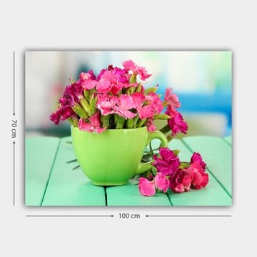 Lerretsbilde 70x100 cm - Grønn kopp fylt med rosa blomster - Grønn / Rosa - Interiør - Maleri & posters - Lerretsbilder
