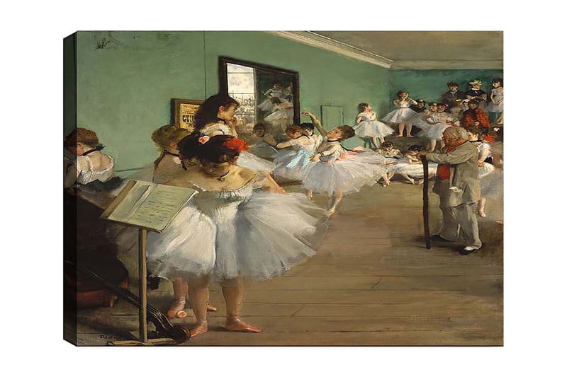 Lerretsbilde 70x100 cm - Gruppe ballerinaer som øver i en dansesal, Hvit / Lys blå / Grønn
