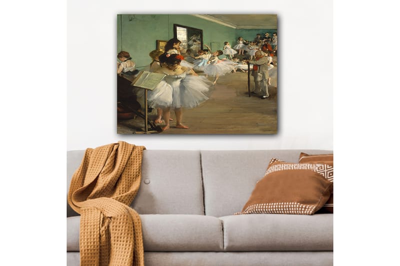 Lerretsbilde 70x100 cm - Gruppe ballerinaer som øver i en dansesal - Hvit / Lys blå / Grønn - Interiør - Maleri & posters - Lerretsbilder