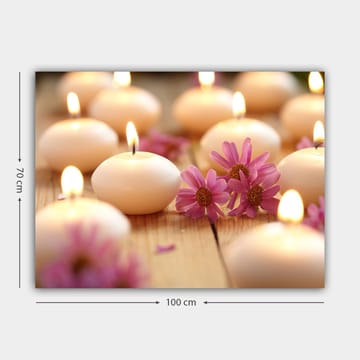 Lerretsbilde 70x100 cm - Harmonisk samling av tente lys omgitt av rosa blomster - Lys rosa / Hvit / Beige - Interiør - Maleri & posters - Lerretsbilder
