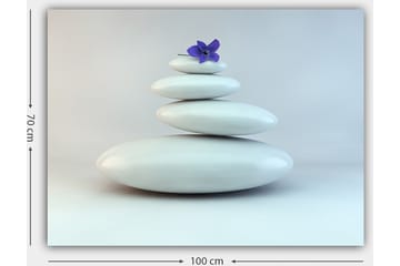 Lerretsbilde 70x100 cm - Haug med hvite steiner med en lilla blomst på toppen - Hvit / Lilla - Interiør - Maleri & posters - Lerretsbilder
