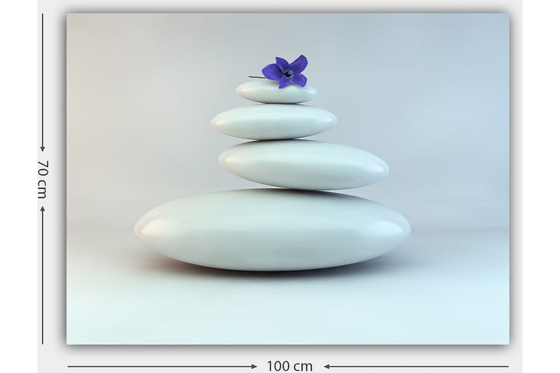 Lerretsbilde 70x100 cm - Haug med hvite steiner med en lilla blomst på toppen - Hvit / Lilla - Interiør - Maleri & posters - Lerretsbilder