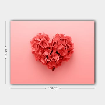Lerretsbilde 70x100 cm - Hjerteformet blomsterkomposisjon i en romantisk og leken stil - Korallrød / Lys rosa - Interiør - Maleri & posters - Lerretsbilder