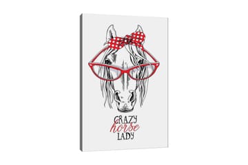Lerretsbilde 70x100 cm - Humoristisk illustrasjon av et hode med store briller og en rød prikkete sløyfe - Rød / Svart / Hvit - Interiør - Maleri & posters - Lerretsbilder