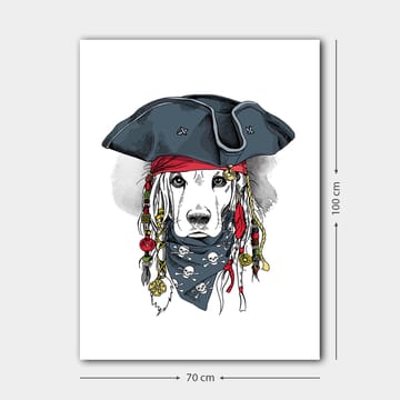 Lerretsbilde 70x100 cm - Hund utkledd som pirat med hatt og bandana - Svart / Rød / Blå - Interiør - Maleri & posters - Lerretsbilder