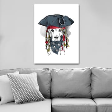Lerretsbilde 70x100 cm - Hund utkledd som pirat med hatt og bandana - Svart / Rød / Blå - Interiør - Maleri & posters - Lerretsbilder