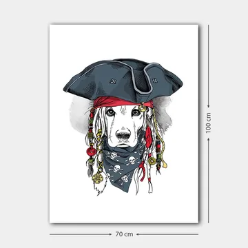 Lerretsbilde 70x100 cm - Hund utkledd som pirat med hatt og bandana - Svart / Rød / Blå - Interiør - Maleri & posters - Lerretsbilder