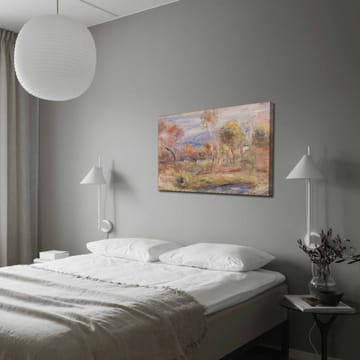 Lerretsbilde 70x100 cm - Idyllisk landskapsmaleri med trær og en speilblank innsjø i forgrunnen - Lys grønn / Beige / Lys blå - Interiør - Maleri & posters - Lerretsbilder