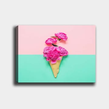 Lerretsbilde 70x100 cm - Iskremkjeks dekorert med rosa blomster - Rosa / Mintgrønn / Beige - Interiør - Maleri & posters - Lerretsbilder