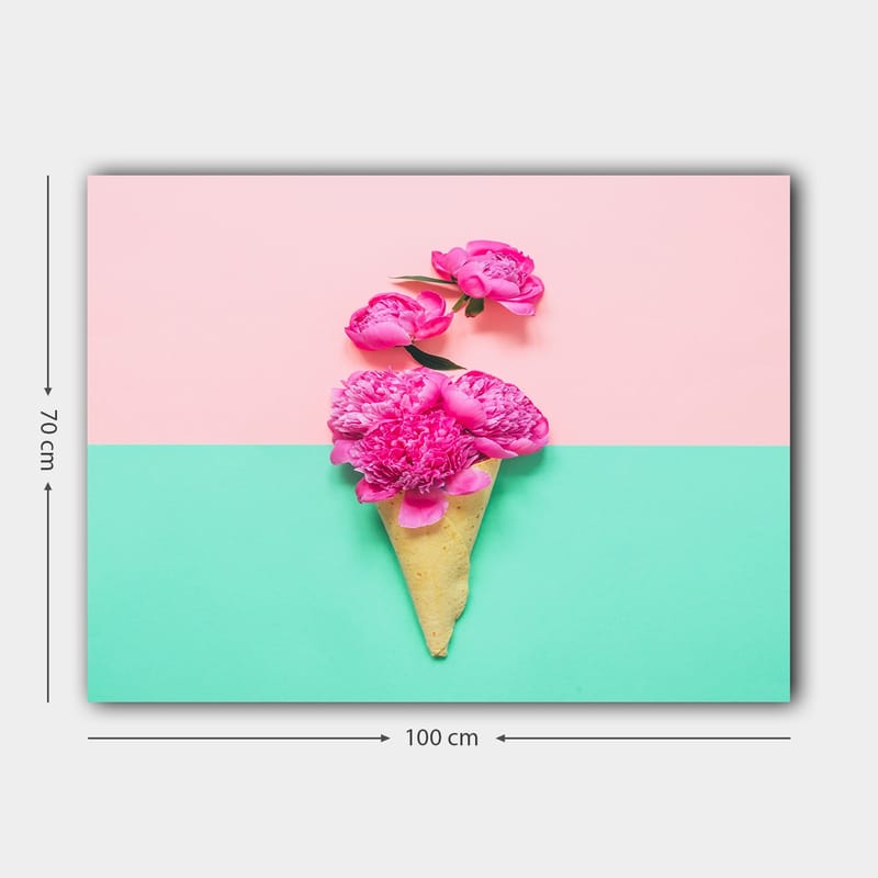Lerretsbilde 70x100 cm - Iskremkjeks dekorert med rosa blomster - Rosa / Mintgrønn / Beige - Interiør - Maleri & posters - Lerretsbilder