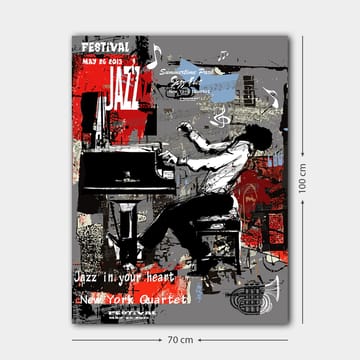 Lerretsbilde 70x100 cm - Jazzmusiker spiller piano med stor lidenskap og energi - Rød / Svart / Grå - Interiør - Maleri & posters - Lerretsbilder