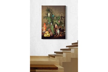 Lerretsbilde 70x100 cm - Juledekorasjon med grantre, dekorasjoner og frukt - Grønn / Rød / Beige - Interiør - Maleri & posters - Lerretsbilder
