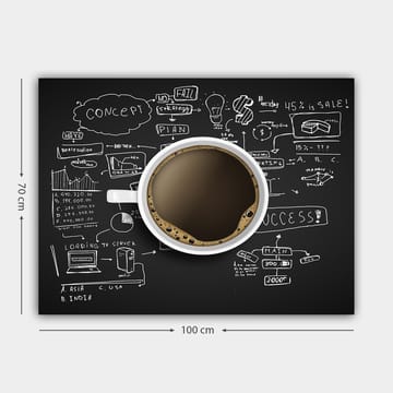 Lerretsbilde 70x100 cm - Kaffekopp med svart kaffe omgitt av håndskrevne notater og diagrammer som symboliserer forretningsstrategi og kreativitet - Svart / Brun / Hvit - Interiør - Maleri & posters - Lerretsbilder
