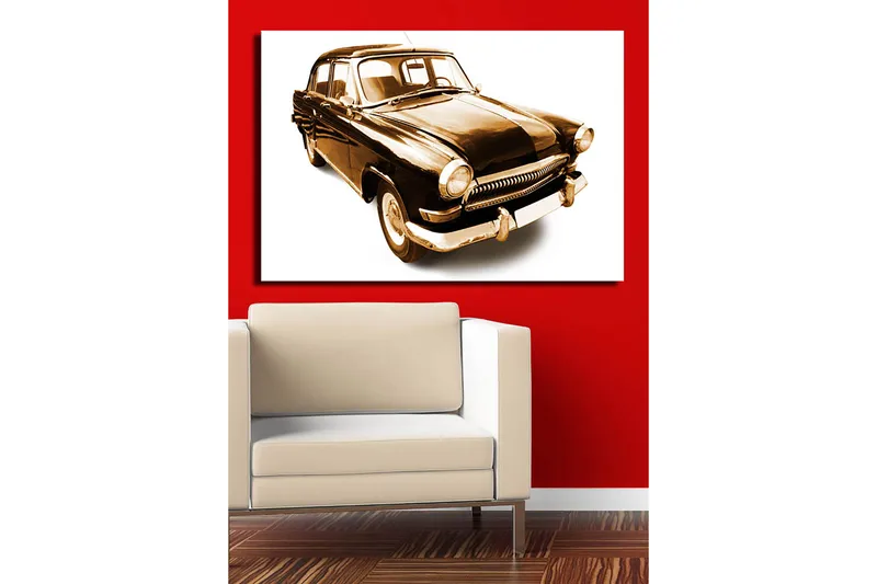 Lerretsbilde 70x100 cm - Klassisk bil i svarte og gulltoner, Svart / Gull
