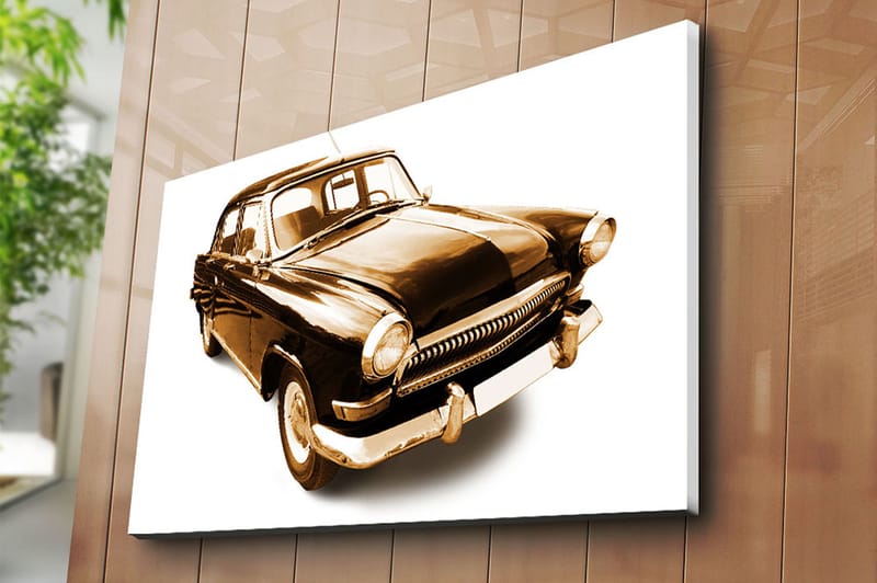 Lerretsbilde 70x100 cm - Klassisk bil i svarte og gulltoner - Svart / Gull - Interiør - Maleri & posters - Lerretsbilder