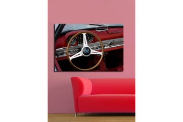 Lerretsbilde 70x100 cm - Klassisk bilinteriør med fokus på rattet og dashbordet - Rød / Sølv / Svart - Interiør - Maleri & posters - Lerretsbilder