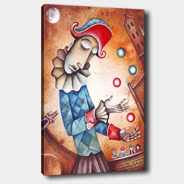 Lerretsbilde 70x100 cm - Klovn sjonglerer fargerike baller - Blå / Rød / Beige - Interiør - Maleri & posters - Lerretsbilder