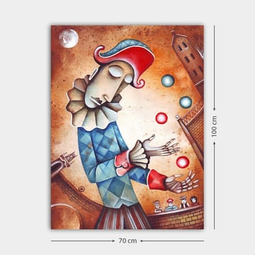 Lerretsbilde 70x100 cm - Klovn sjonglerer fargerike baller - Blå / Rød / Beige - Interiør - Maleri & posters - Lerretsbilder