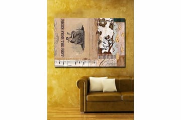 Lerretsbilde 70x100 cm - Kollasje av gamle bokblader og dekorative mønstre med en sentral figur som fremhever nostalgi og historie - Beige / Brun / Svart - Interiør - Maleri & posters - Lerretsbilder