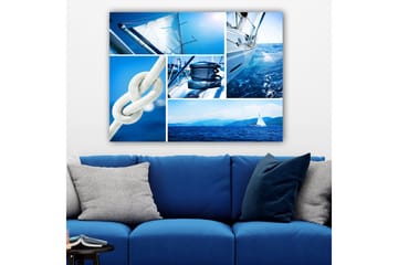 Lerretsbilde 70x100 cm - Komposisjon av maritime motiver med seilbåter og tau i forskjellige blånyanser - Blå / Hvit - Interiør - Maleri & posters - Lerretsbilder