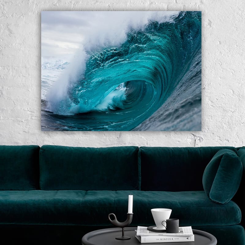 Lerretsbilde 70x100 cm - Kraftig og dynamisk bølgebrytning på havoverflaten - Turkis / Mørk blå - Interiør - Maleri & posters - Lerretsbilder