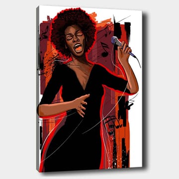 Lerretsbilde 70x100 cm - Kraftig sanger som uttrykker følelser gjennom musikken sin - Rød / Svart / Brun - Interiør - Maleri & posters - Lerretsbilder