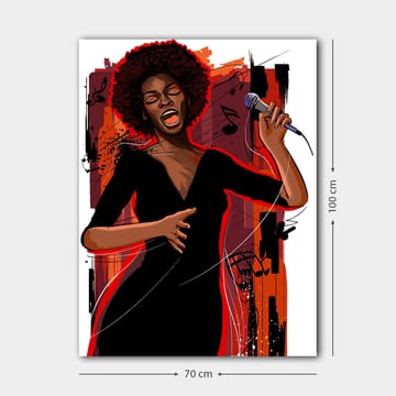Lerretsbilde 70x100 cm - Kraftig sanger som uttrykker følelser gjennom musikken sin - Rød / Svart / Brun - Interiør - Maleri & posters - Lerretsbilder