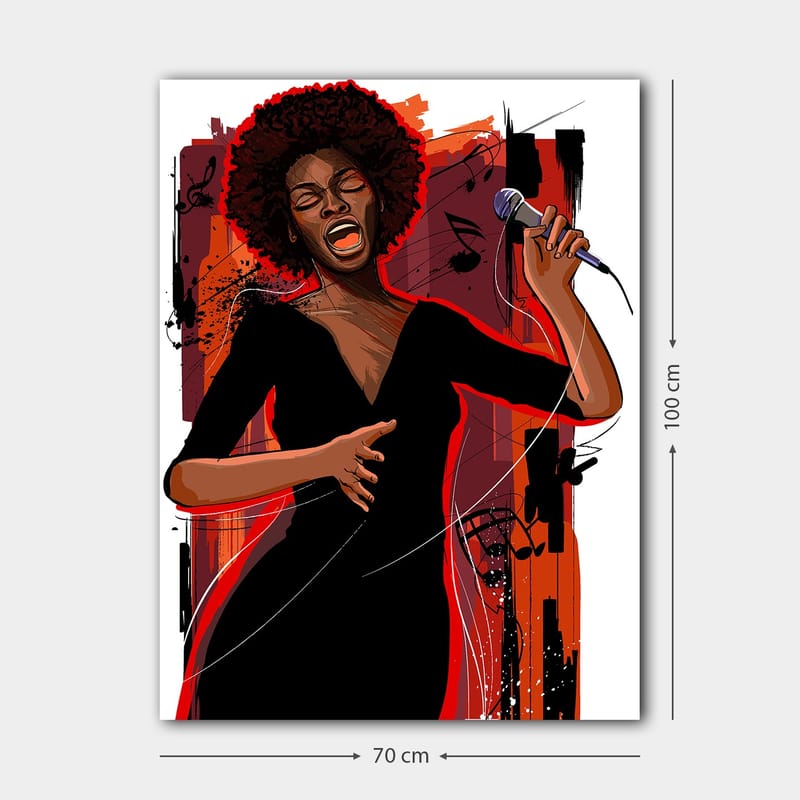 Lerretsbilde 70x100 cm - Kraftig sanger som uttrykker følelser gjennom musikken sin - Rød / Svart / Brun - Interiør - Maleri & posters - Lerretsbilder