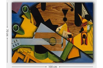 Lerretsbilde 70x100 cm - Kubistisk komposisjon med gitar og diverse geometriske former - Grønn / Gul / Blå - Interiør - Maleri & posters - Lerretsbilder