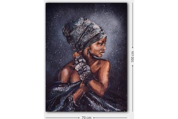 Lerretsbilde 70x100 cm - Kvinne med elegant hodeplagg og smykker, avbildet i profil - Mørk brun / Svart / Grå - Interiør - Maleri & posters - Lerretsbilder