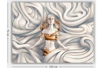 Lerretsbilde 70x100 cm - Kvinne med et drømmende uttrykk omgitt av svaiende, myke former - Hvit / Gull / Beige - Interiør - Maleri & posters - Lerretsbilder